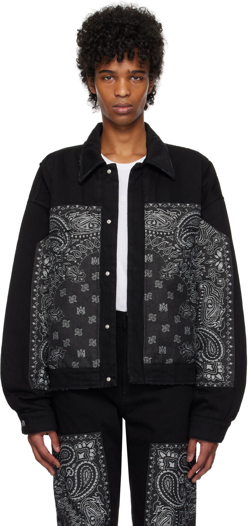 Jakna AMIRI AMIRI Bandana Jacquard Denim Jacket Črna | AMDNBN1007