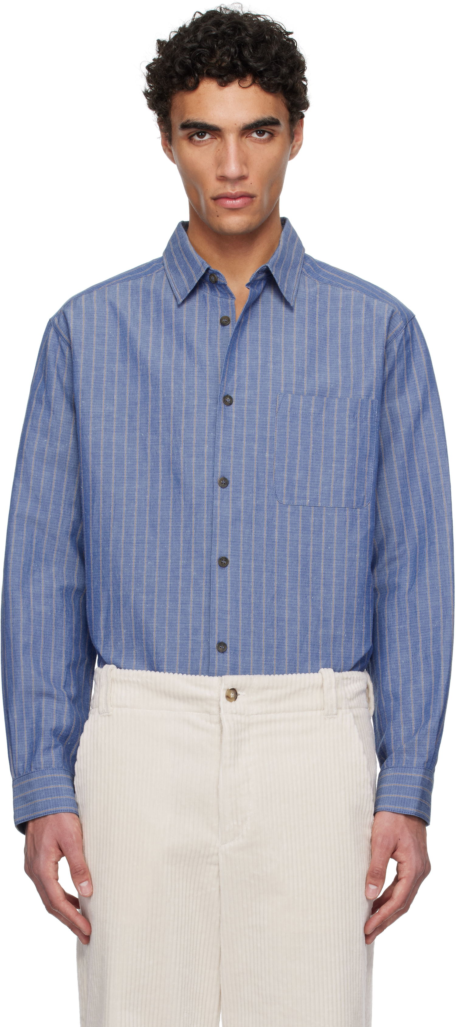 Srajce A.P.C. A.P.C. Striped Button-Down Shirt Modra | COHFW-H12532, 0