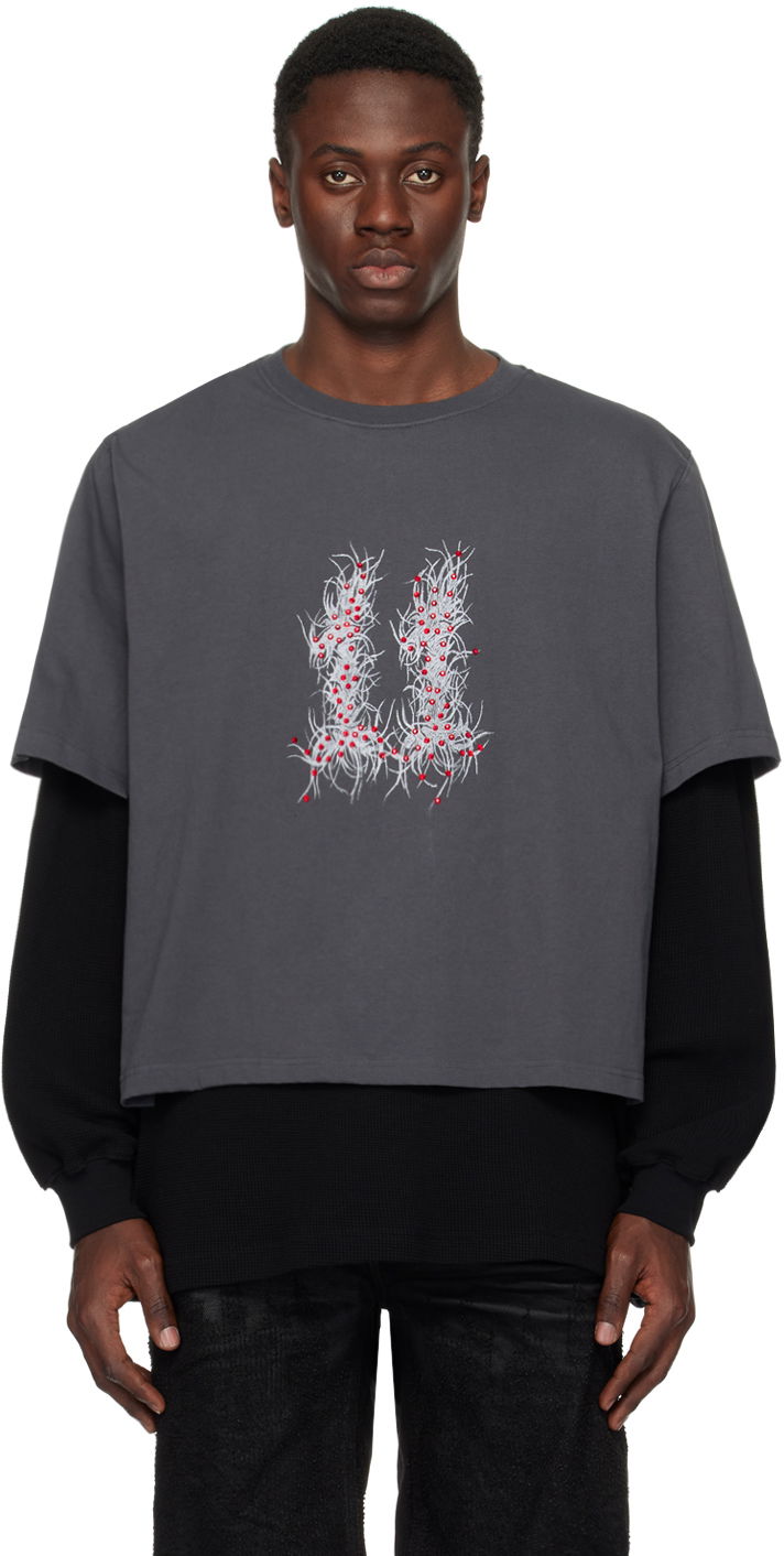 Majica We11done We11done Layered Long Sleeve Graphic T-Shirt Siva | WD-TT1-24-850-U-GY