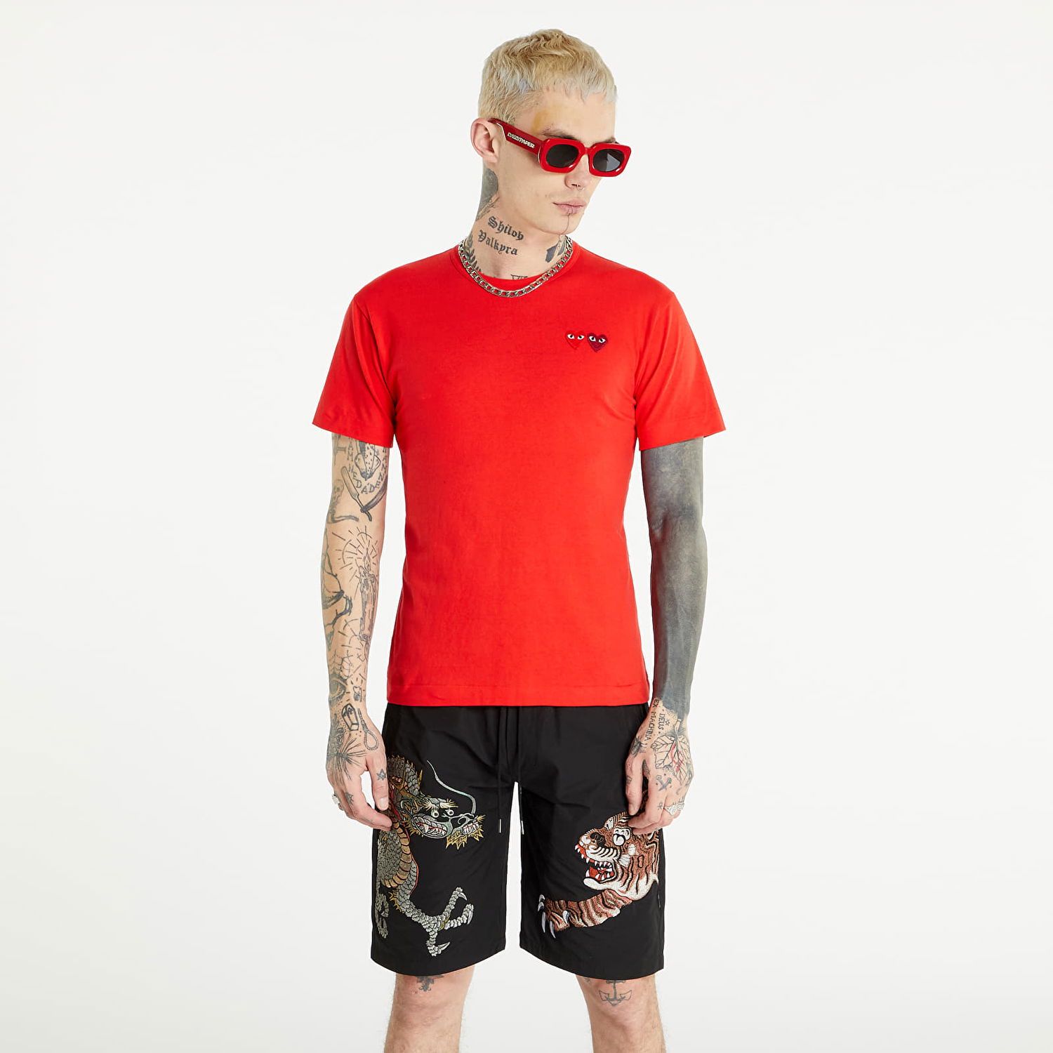 Majica Comme des Garçons PLAY Double Heart Tee Rdeča | AZT226 red, 1