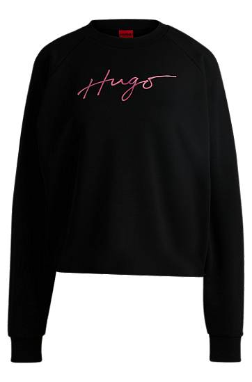 Pleteni pulover BOSS HUGO Women's Cotton-Terry Sweatshirt Črna | 50534271