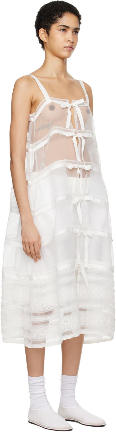 Obleke Comme des Garçons Comme Des Garçons Organdy Embroidered Midi Dress Bela | TN-A003-051, 3