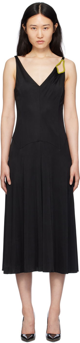 Obleke LANVIN V-Neck Midi Dress Črna | RW-DR0007-4893-P24
