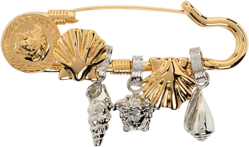 Zatiči Versace Versace Gold & Silver-Tone Icons De La Mer Safety Pin Brooch Rumena | 1020570_1A00620