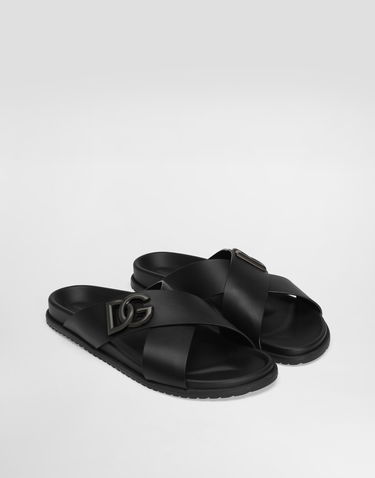 Modni dodatki Dolce & Gabbana Dolce & Gabbana Calfskin Slides with DG Logo Črna | A80525A9Q6780999, 1
