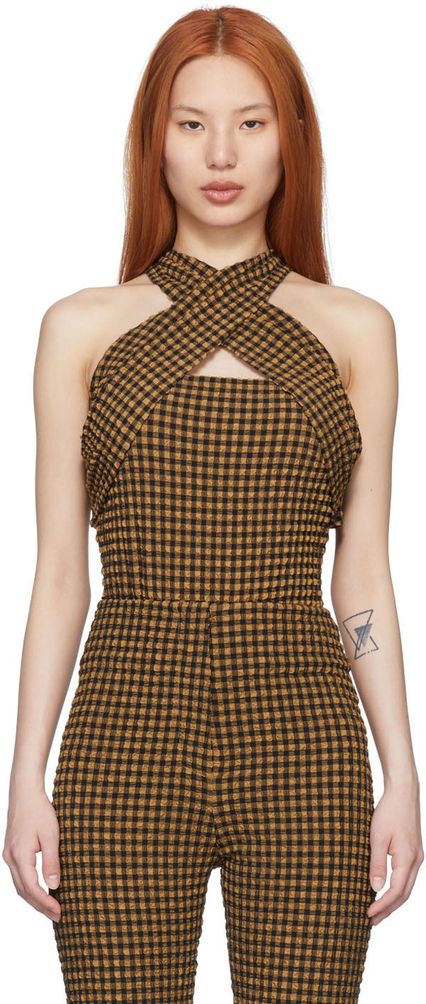 Kombinezon Nanushka Checkered Halter Neck Bodysuit Rjava | NW22SSJS00399