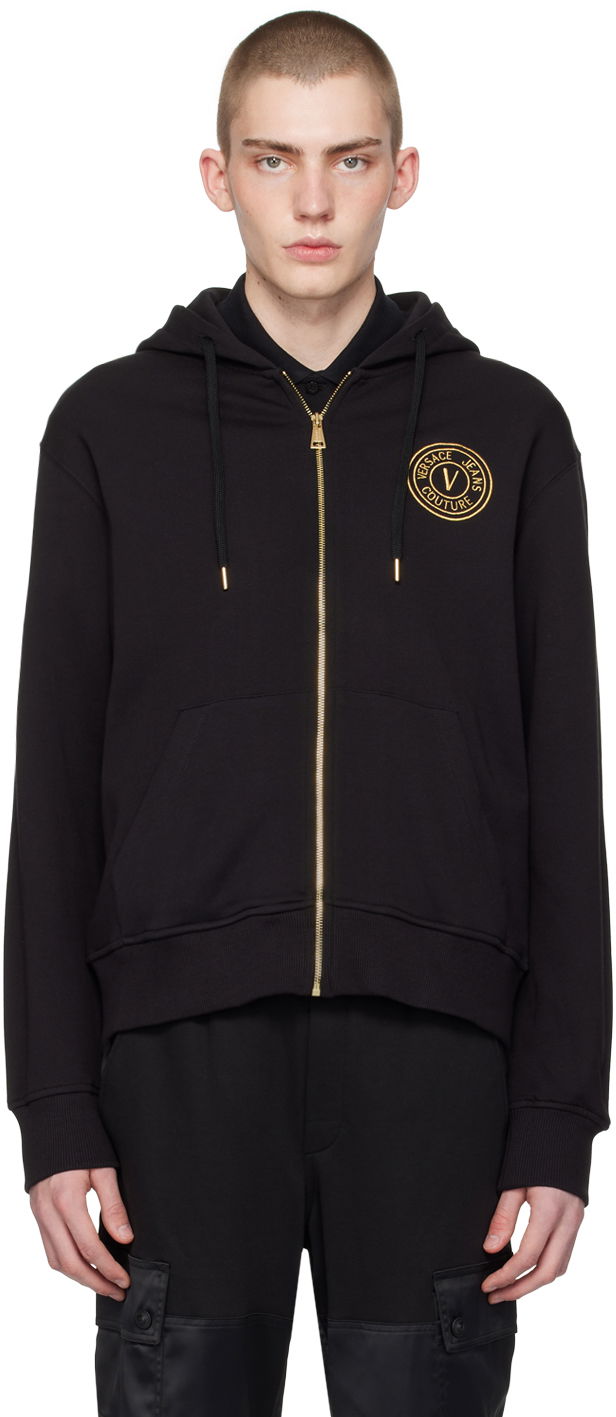 Pulover Versace Couture Black V-Emblem Hoodie Črna | E76GAIT02_ECF01T