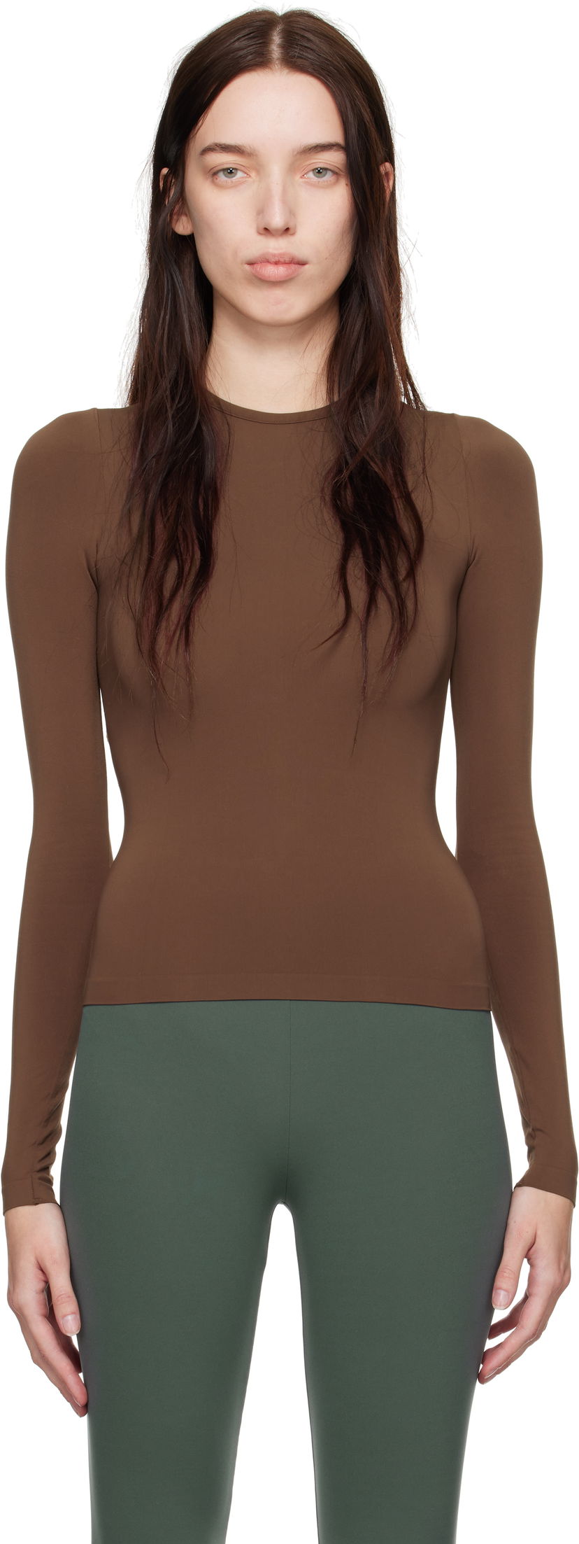 Majica SKIMS SKIMS Soft Smoothing Seamless Long Sleeve T-Shirt Rjava | TP-LST-3725