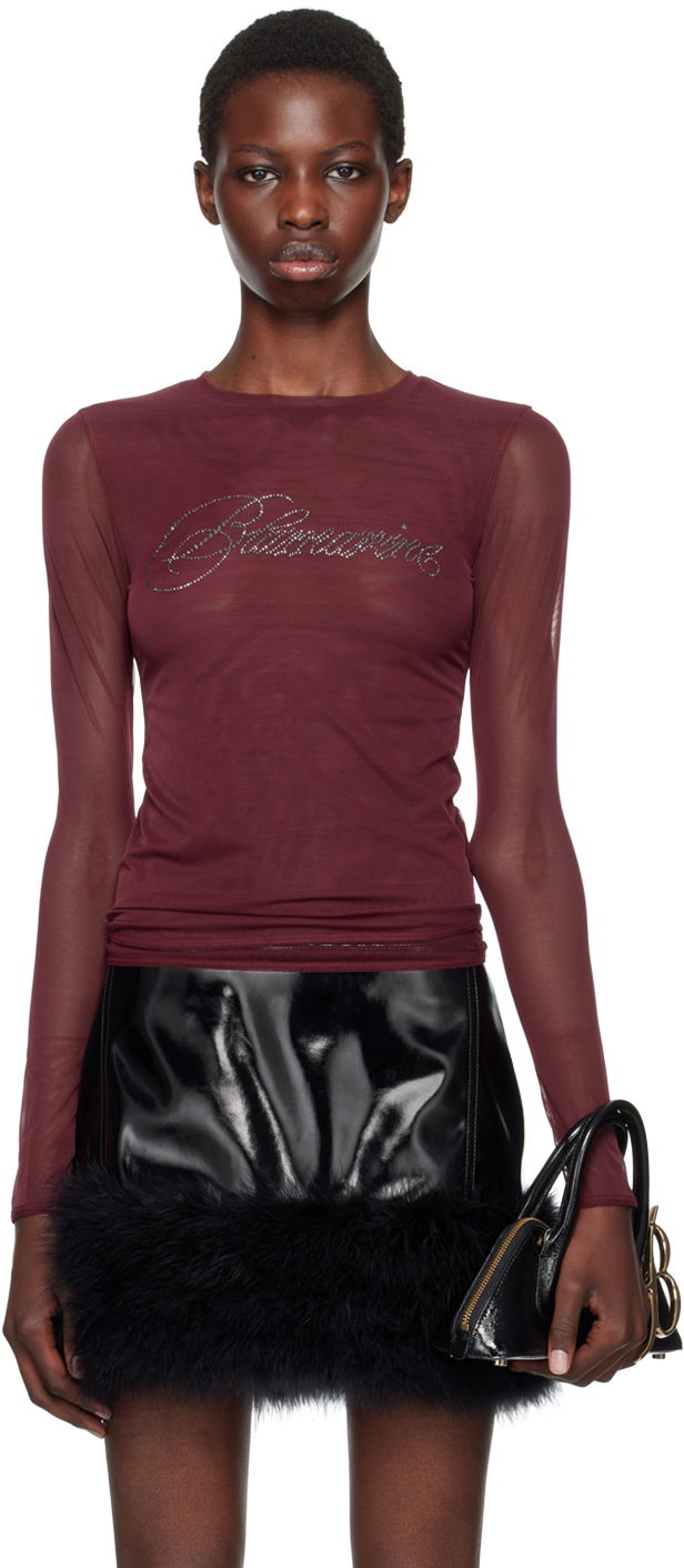 Majica Blumarine Rhinestone Long Sleeve T-Shirt Bordo | A422T074A