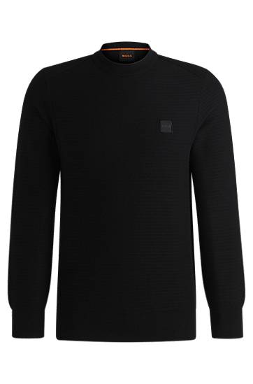 Pleteni pulover BOSS BOSS Cotton Cashmere Logo Patch Sweater Črna | 50527584