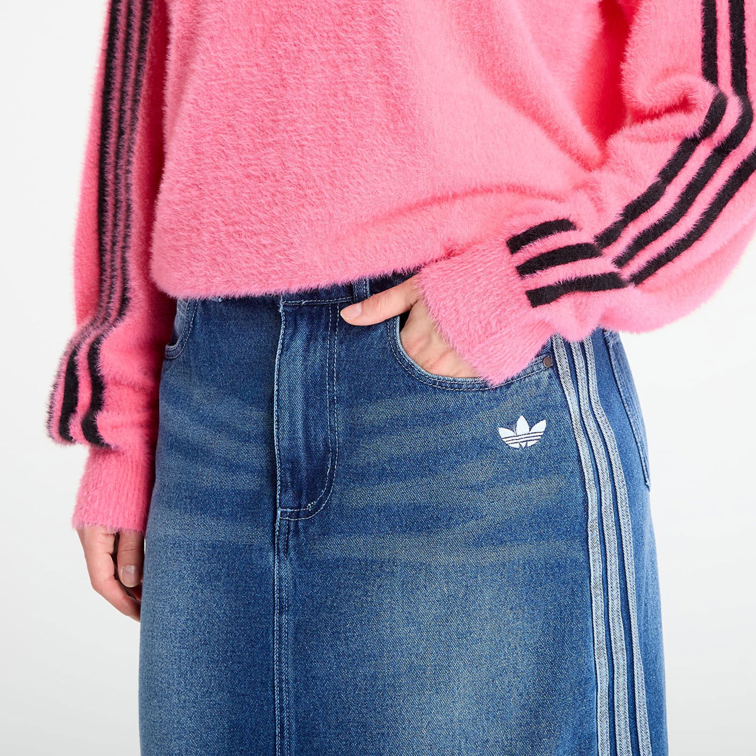 Krila adidas Originals Adicolor 3-Stripes Denim Pencil Skirt Modra | JW2658, 1
