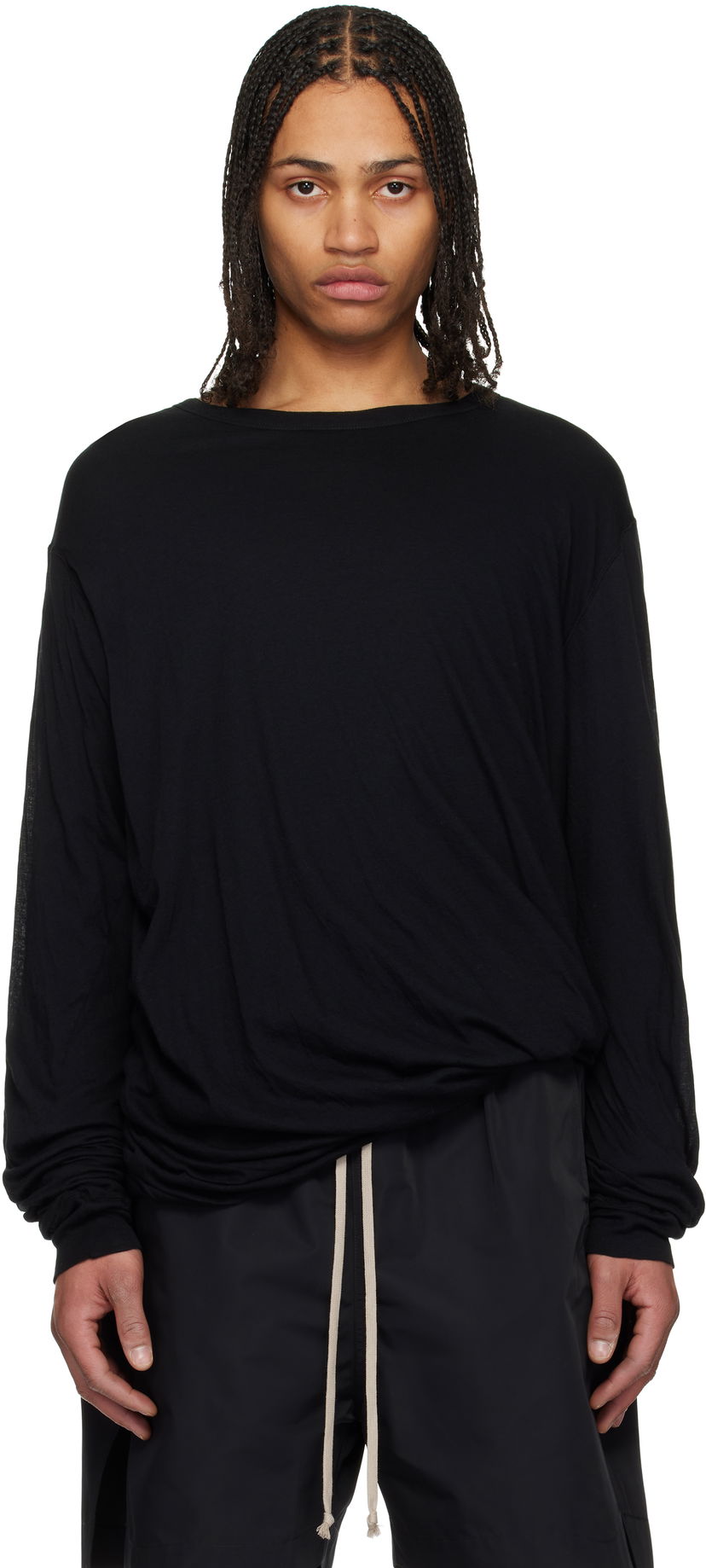 Majica Rick Owens Rick Owens Hollywood Jumbo Double Long Sleeve T-Shirt Črna | RU01E5258 UC