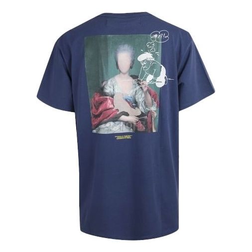 Majica Off-White Mariana Painting Applique Short-Sleeve T-Shirt Modra | OMAA038E191850053088