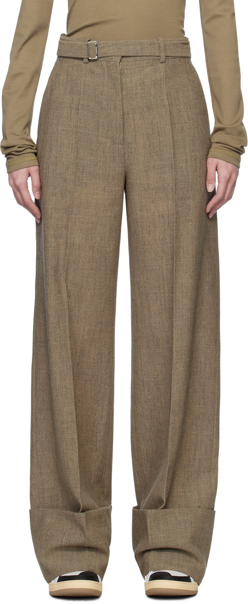 Hlače LANVIN Lanvin Wide-Leg Cuffed Wool Trousers Rjava | RW-TR0510-6040-P25