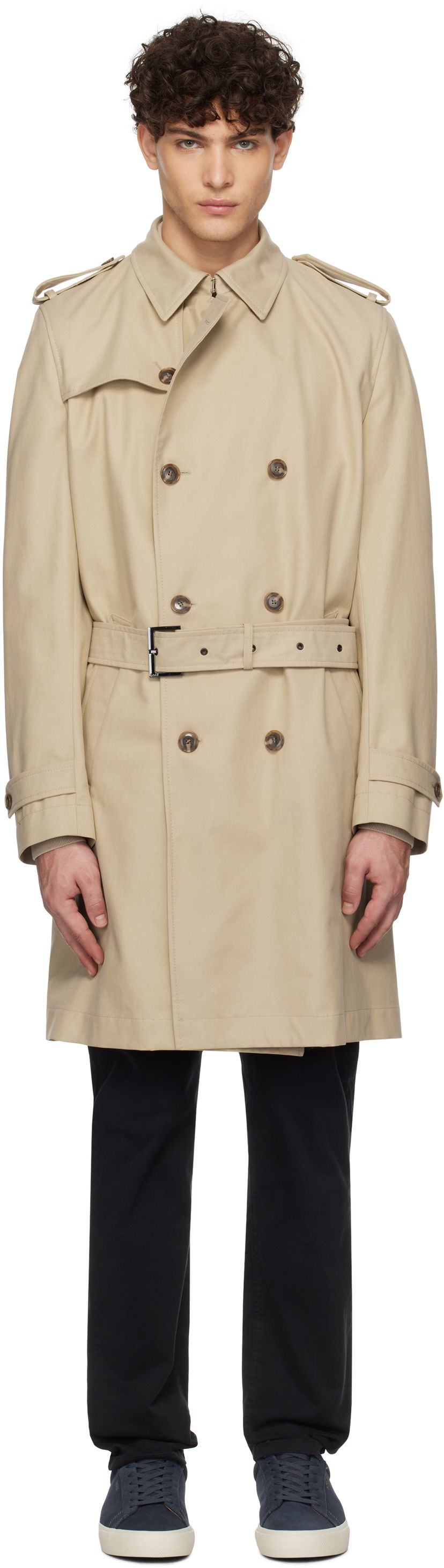 Trenčkot BOSS BOSS Double-Breasted Trench Coat Bež | 50534911