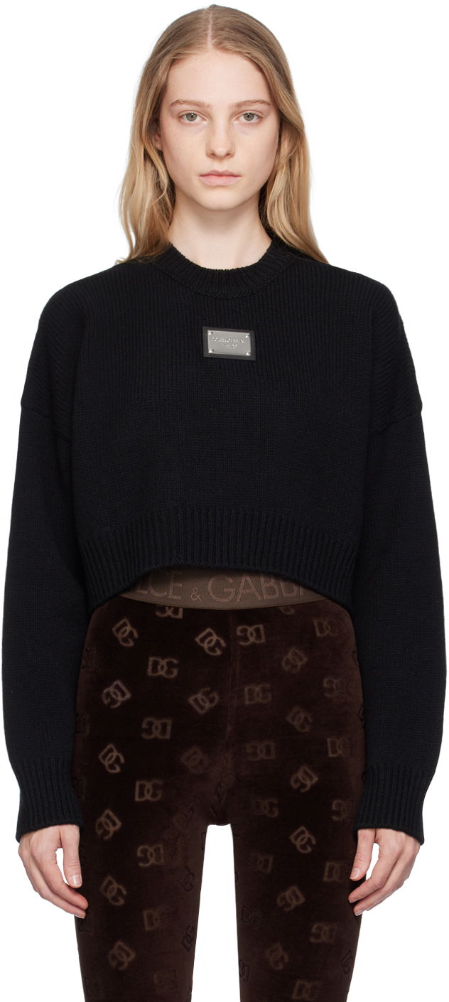 Pleteni pulover Dolce & Gabbana Black Plaque Sweater Črna | FXL67T JFMU0, 0