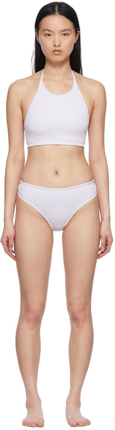 Kopalke Bottega Veneta Nylon Halter Bikini Bela | 687040 V1LJ0