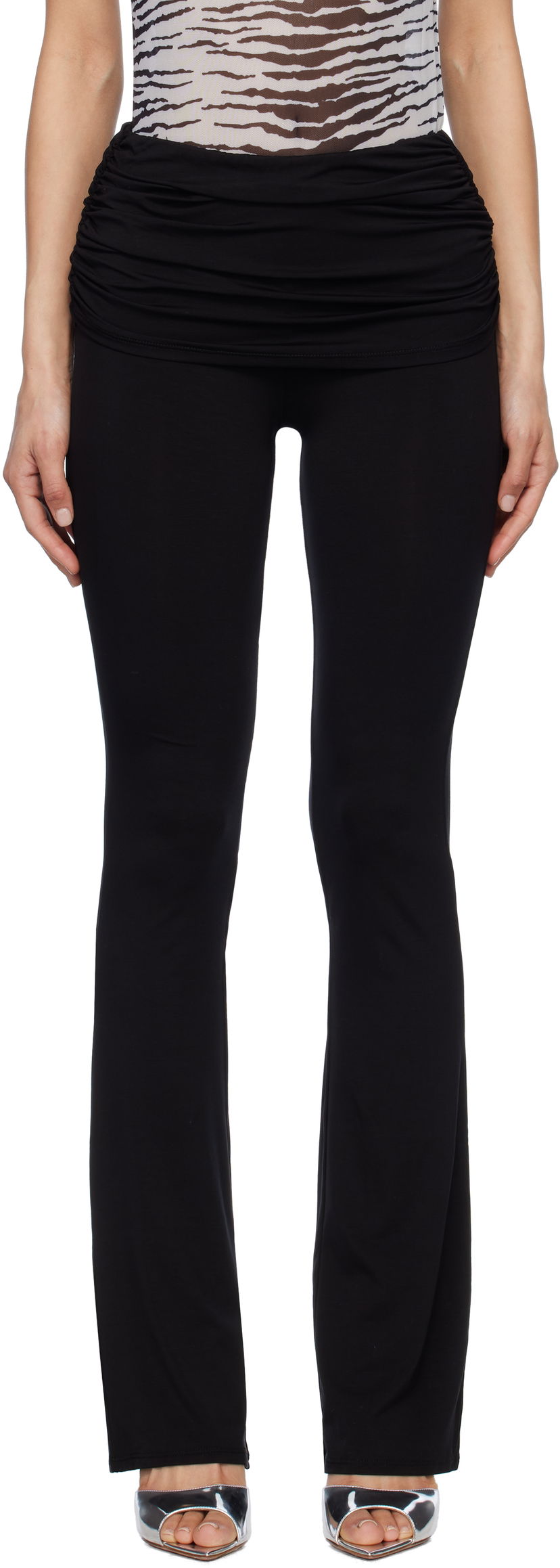 Pajkice Miaou Miaou Alana Foldover Flare Trousers Črna | 1039TJBBLK