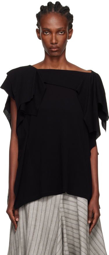 Majica Yohji Yamamoto YOHJI YAMAMOTO High Twisted Crepe & Interlock Draped T-shirt Črna | FP-T38-082, 0