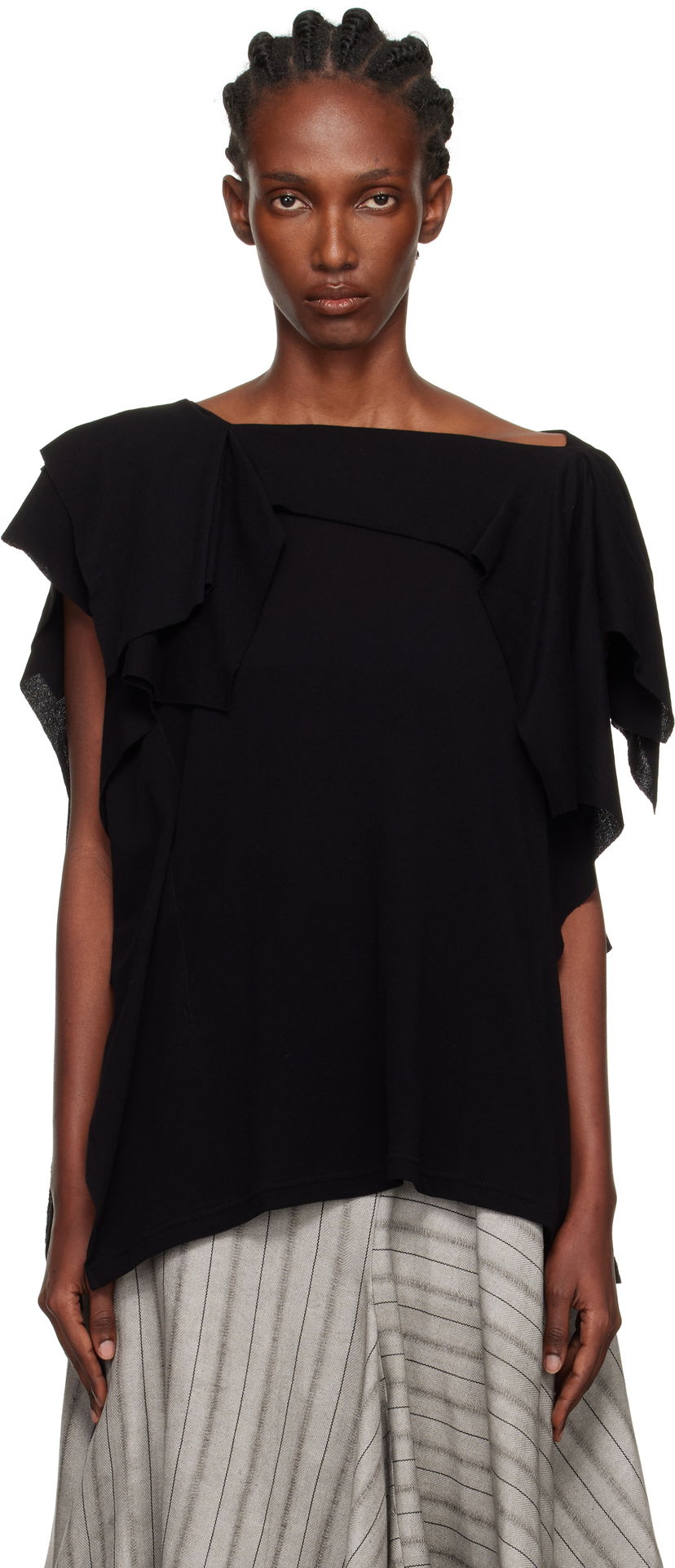 Majica Yohji Yamamoto YOHJI YAMAMOTO High Twisted Crepe & Interlock Draped T-shirt Črna | FP-T38-082