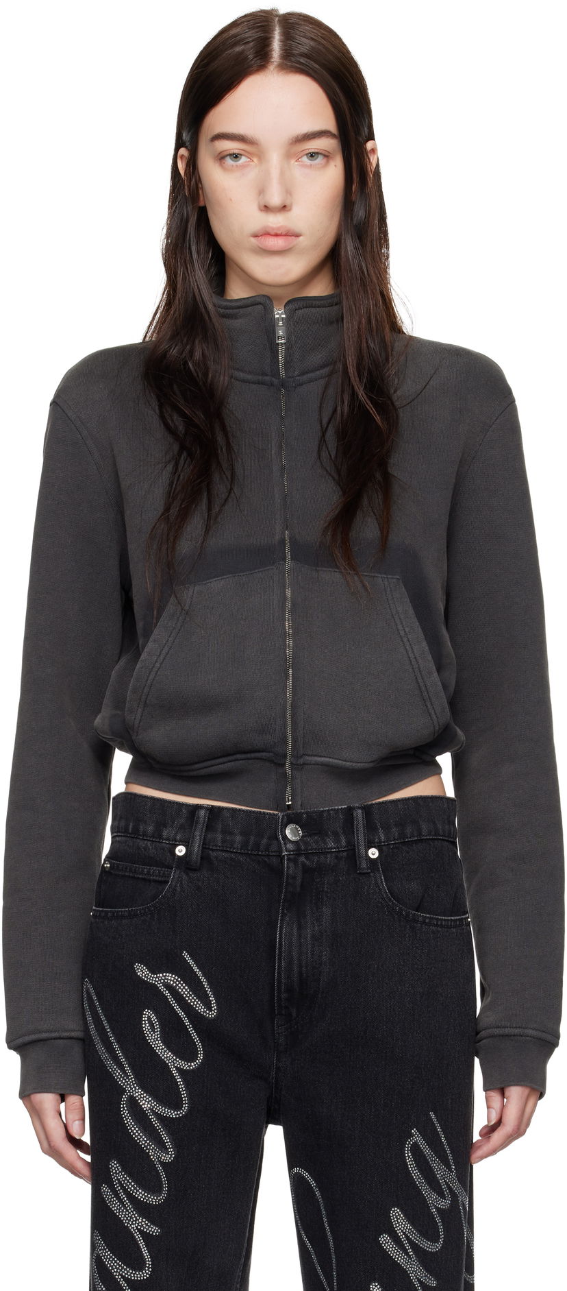 Pulover Alexander Wang Alexander Wang.t Cropped Zip-Up Sweater Siva | 4CC4242100