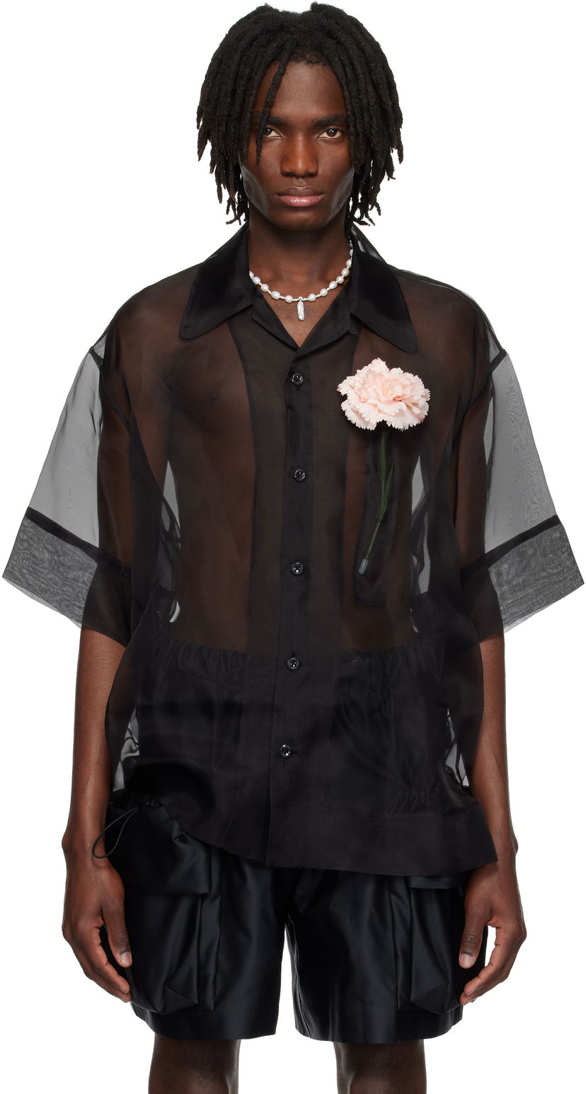 Srajce Simone Rocha Simone Rocha Carnation Pocket Boxy Shirt Črna | 5332 0360