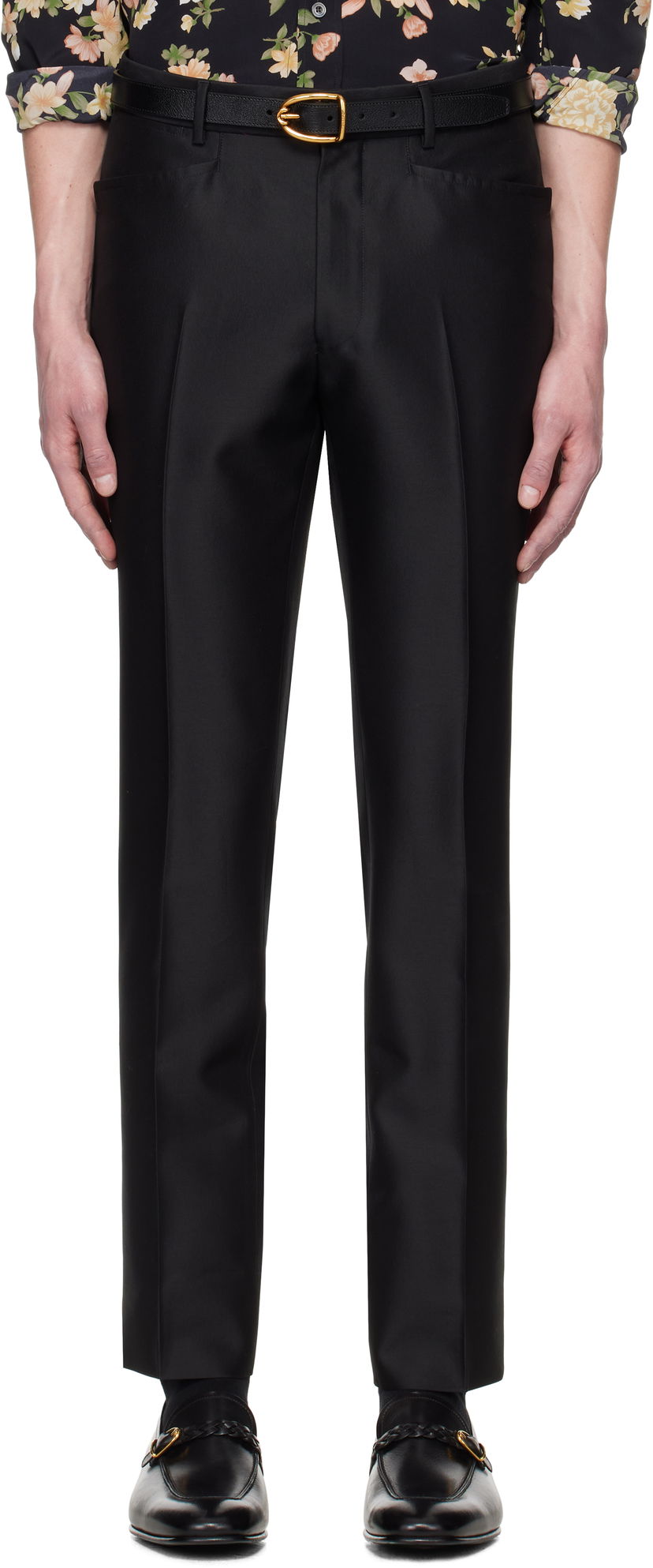 Hlače Tom Ford Tom Ford Atticus Western Pocket Wool Silk Faille Trousers Črna | PLPW01-WSS17