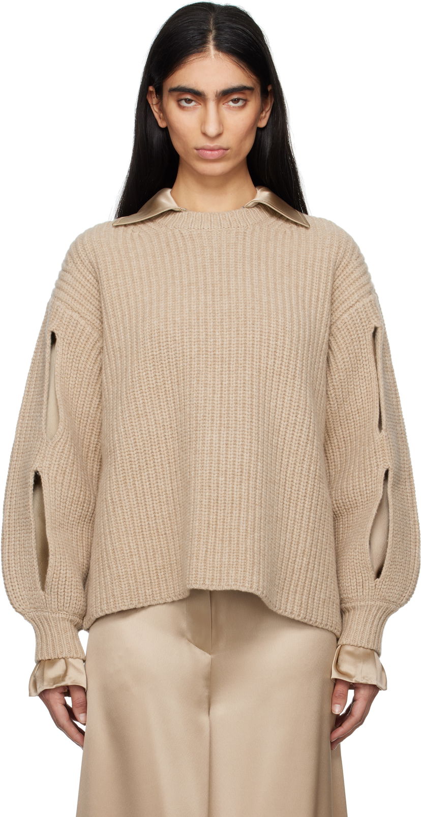 Pleteni pulover Nanushka Nanushka Jacint Cutout Detail Sweater Bež | NW25RSSW11674