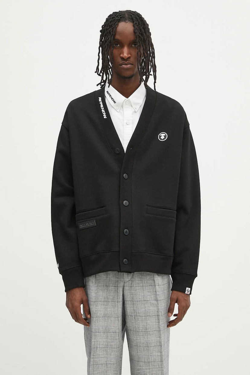 Pleteni pulover AAPE by A Bathing Ape AAPE Now Cardigan Črna | AAPSWMB329XXN