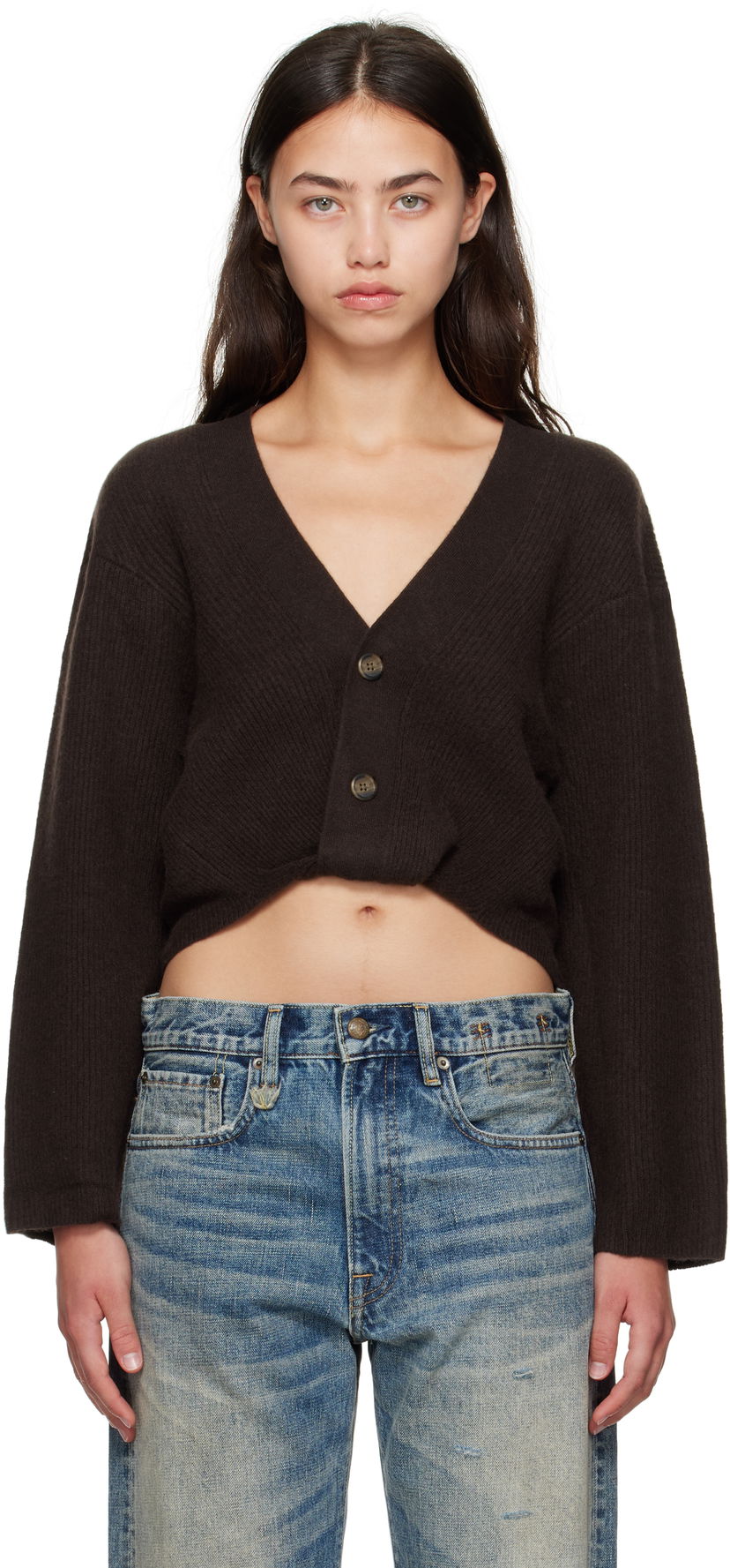 Pleteni pulover R13 R13 Twisted Front Ribbed Cardigan Rjava | R13WY288-Y210A