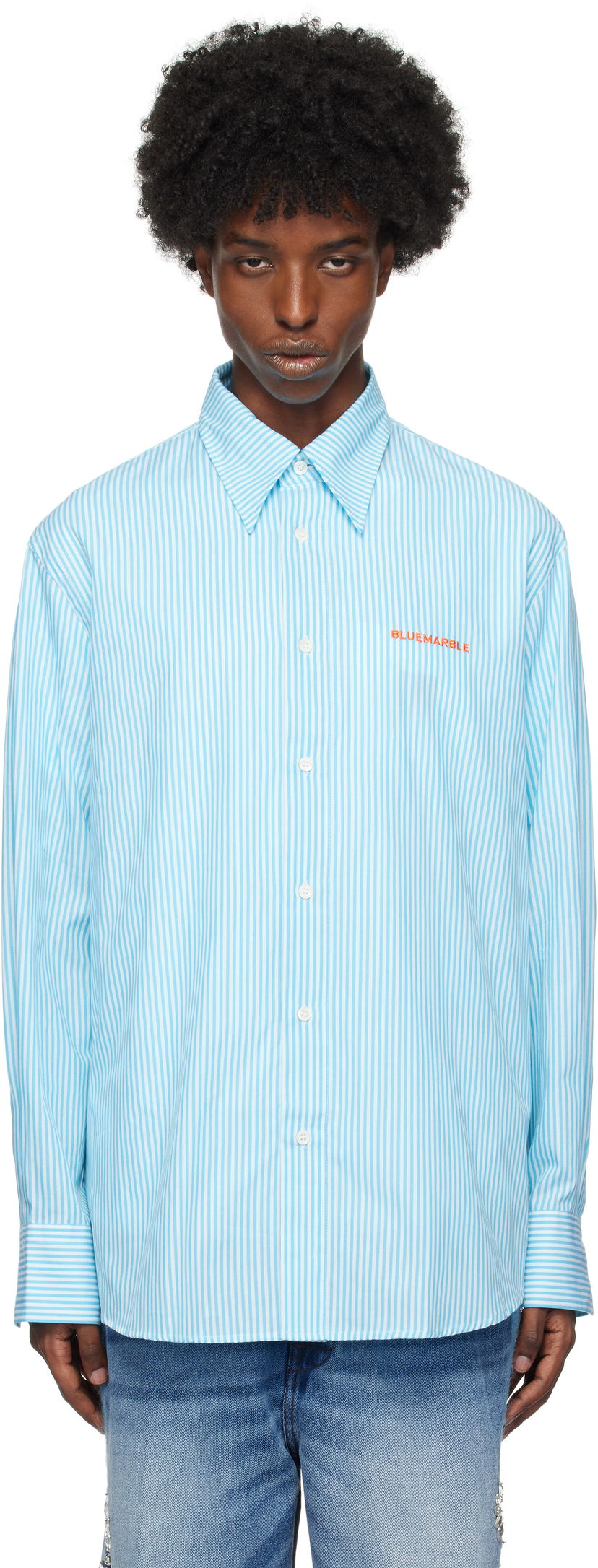Srajce Bluemarble Striped Poplin Shirt Modra | SH29 PO26B24 BLU