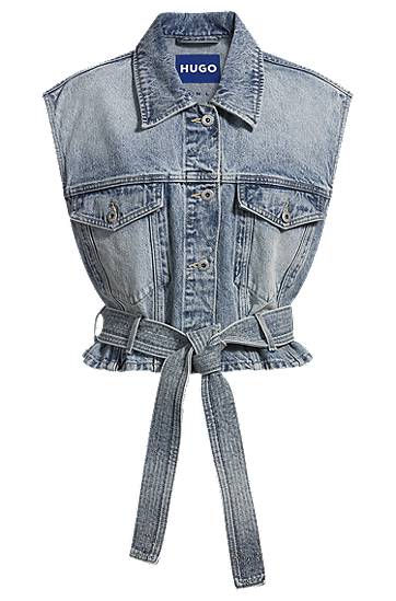 Telovnik BOSS HUGO Cropped Denim Vest with Tie Belt Modra | 50537493, 0