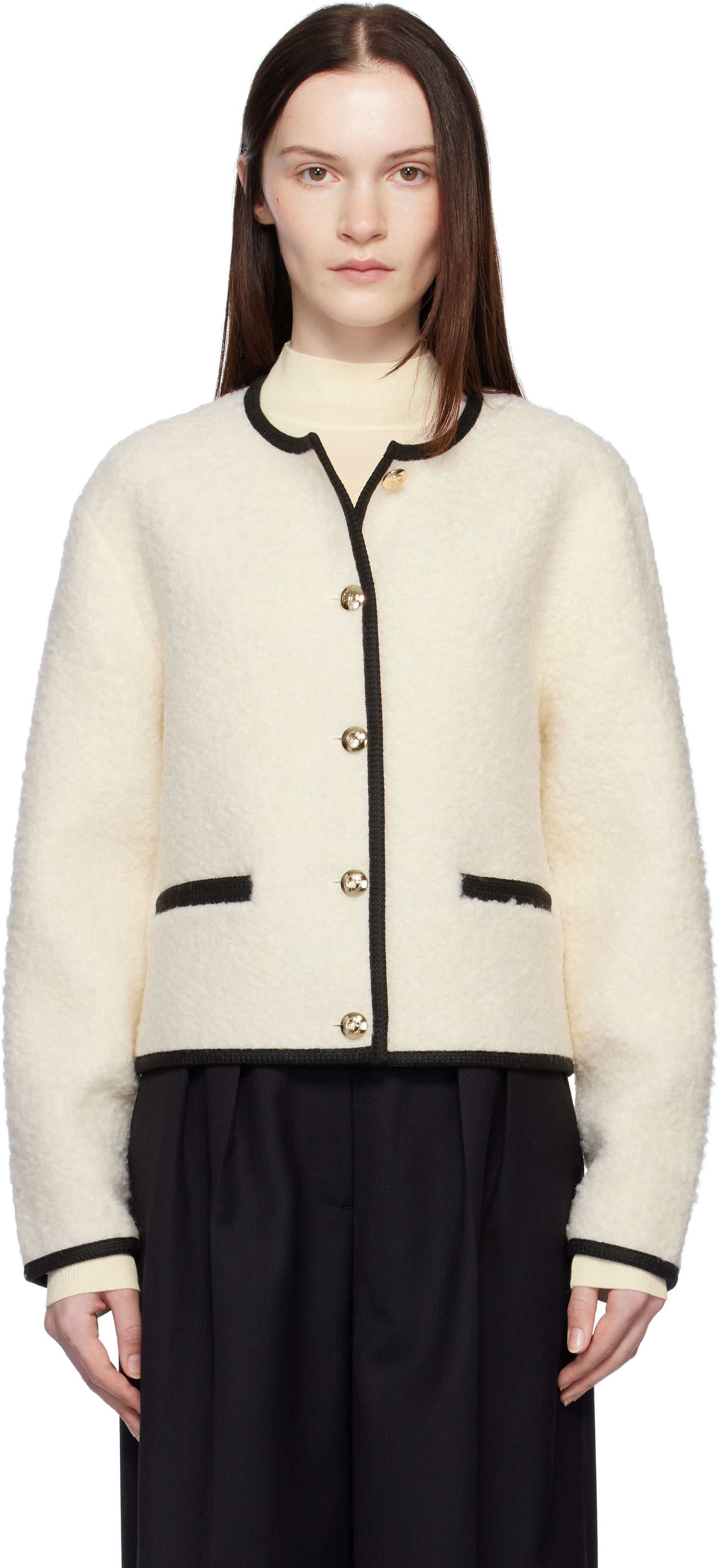 Jakna Anine Bing Boucle Buttoned Jacket Bela | A-01-10223-IVY26, 0