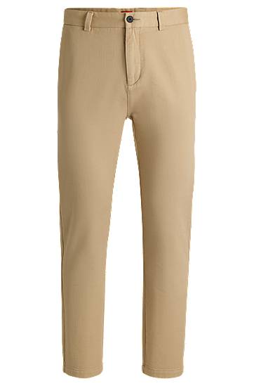 Hlače BOSS Slim Fit Regular Rise Cotton Twill Trousers Bež | 50533851