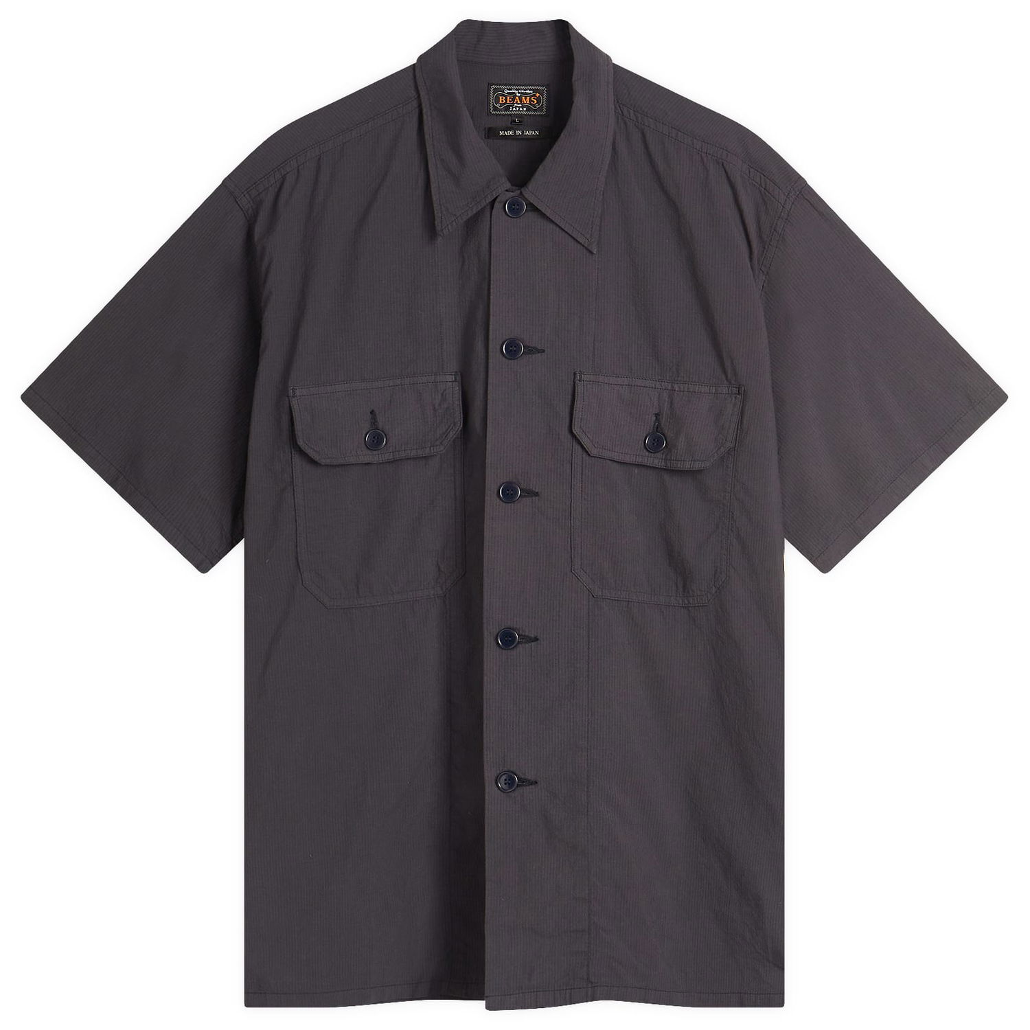 Srajce BEAMS Beams Plus Textured Ripstop Short Sleeve Shirt, Size Large Siva | 3801-0186-139-79, 1