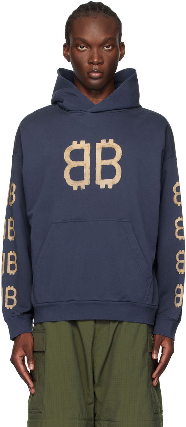 Pulover Balenciaga Blue Crypto Hoodie Mornarica | 767877TOVU7