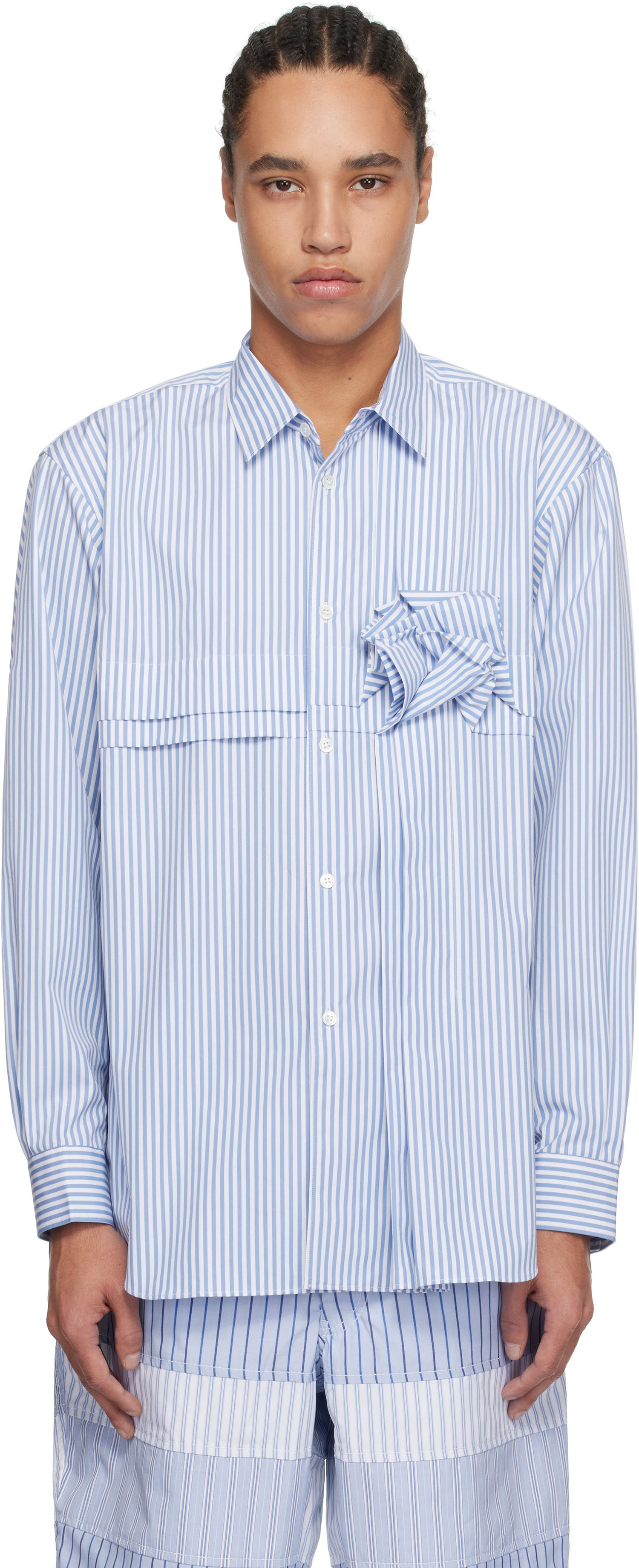 Srajce Comme des Garçons Comme des Garçons Yarn Dyed Stripe 3D Roses Shirt Modra | FO-B039-051, 0