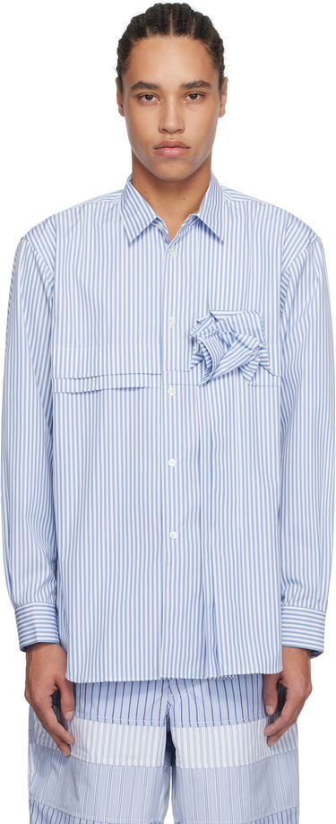 Srajce Comme des Garçons Comme des Garçons Yarn Dyed Stripe 3D Roses Shirt Modra | FO-B039-051, 0