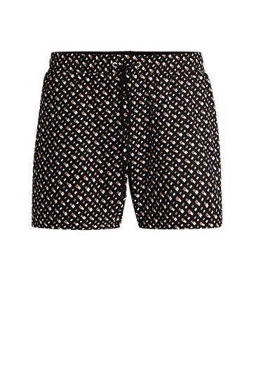 Kopalke BOSS Quick-Dry Monogram Print Swim Shorts Črna | 50515720