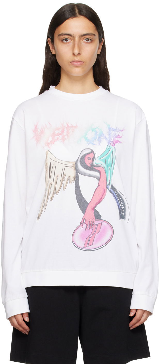 Pulover We11done We11done Angel Graphic Sweatshirt Bela | WD-TS3-23-785-U-WH