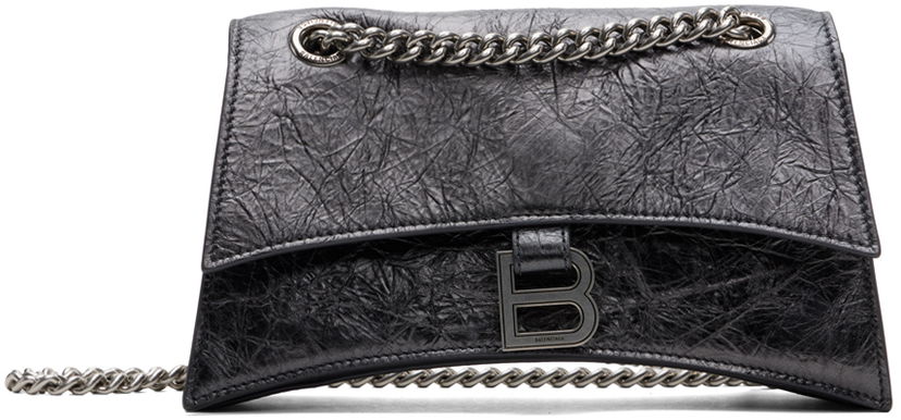 Torbica Balenciaga Gunmetal Crush Small Chain Bag Črna | 716351 2AATG