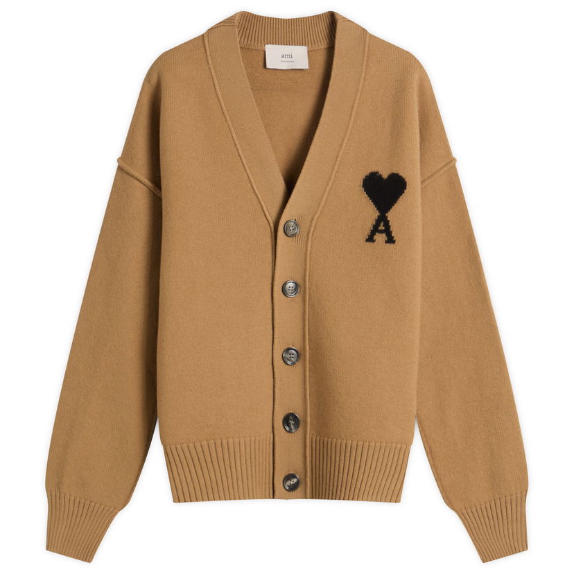 Pleteni pulover AMI Men's Merino Wool Knit ADC Cardigan, Size Large Rjava | H25UKC367-018-288H25