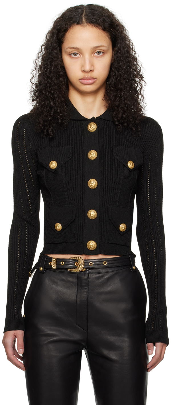 Pleteni pulover Balmain Button Cardigan Črna | CF1KL150KF24, 0