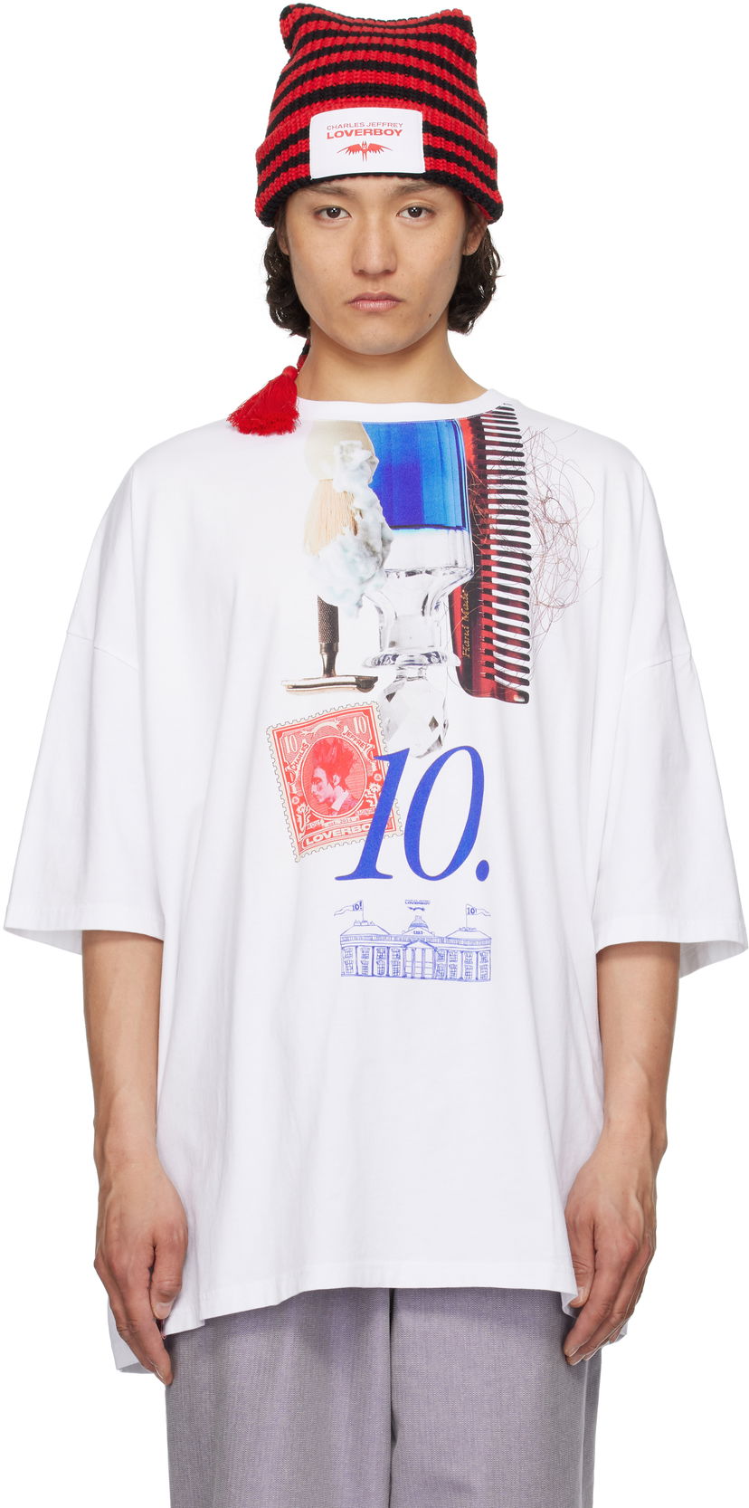 Majica Charles Jeffrey Loverboy Charles Jeffrey LOVERBOY Oversized '10' Year Graphic T-Shirt Bela | 54100601