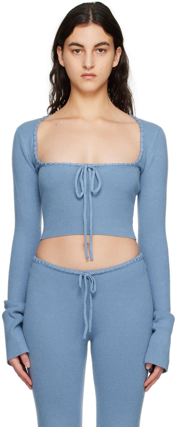 Pleteni pulover GUIZIO Guizio Bow Cropped Knit Sweater Modra | DGF22K302_BLU