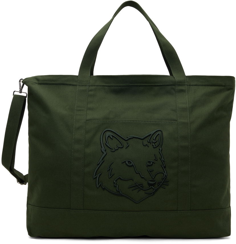Tote bag MAISON KITSUNÉ Fox Head XL Tote Bag Green Zelena | LW05105WW0107