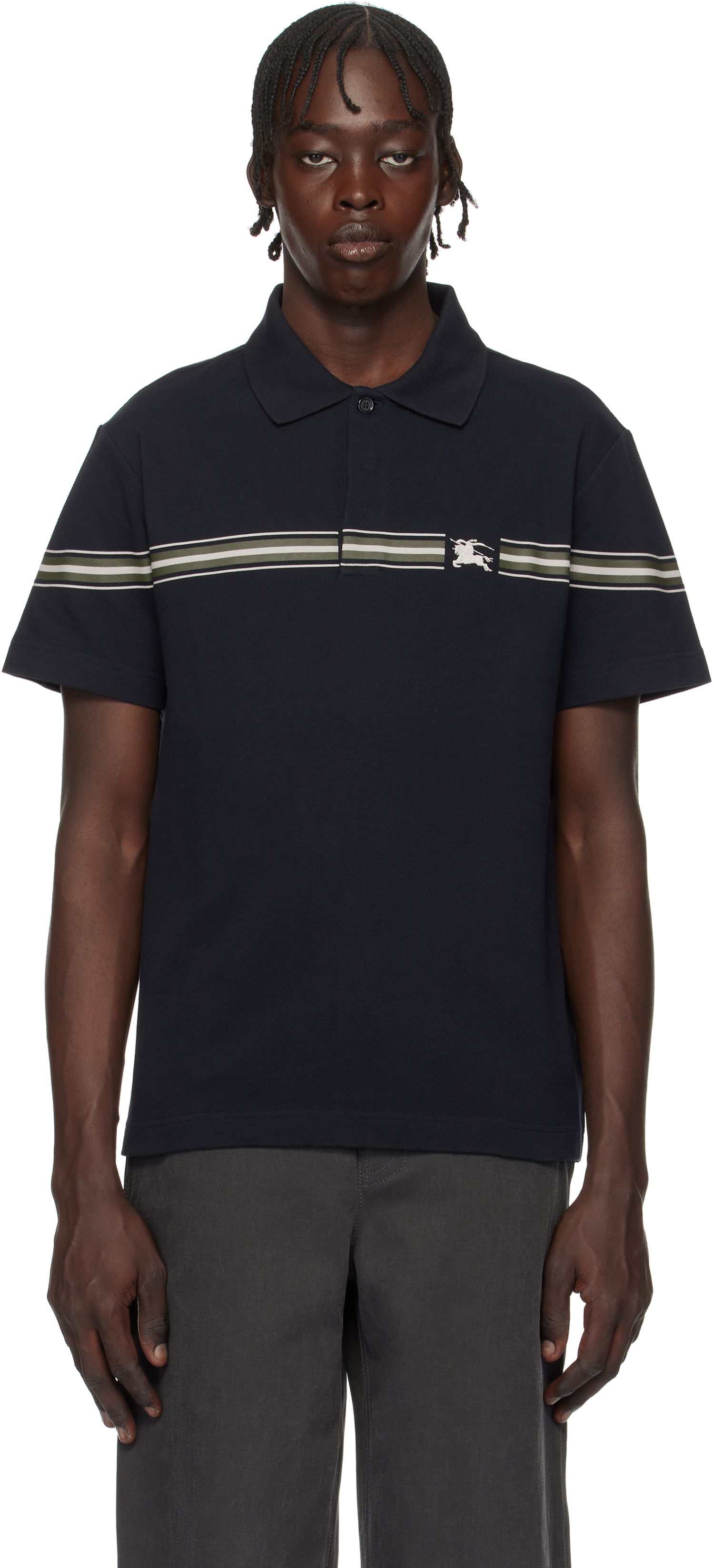 Polo majica Burberry Striped Cotton Polo Shirt Črna | 8105139, 0