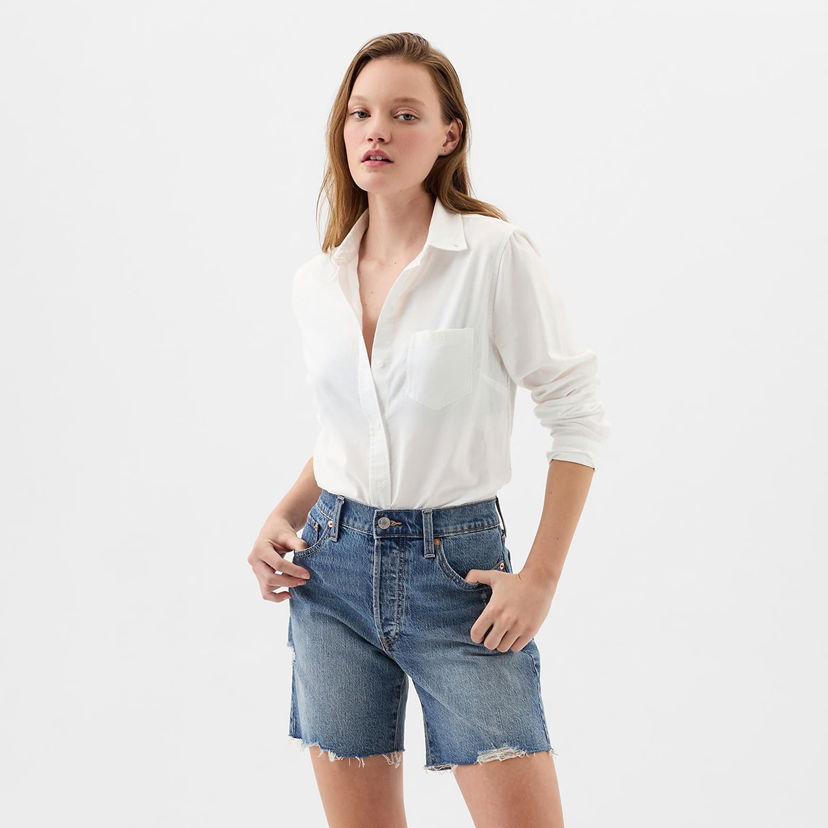Srajce GAP Shirt Logo Fitted Oxford Shirt Optic White M Bela | 886912-02