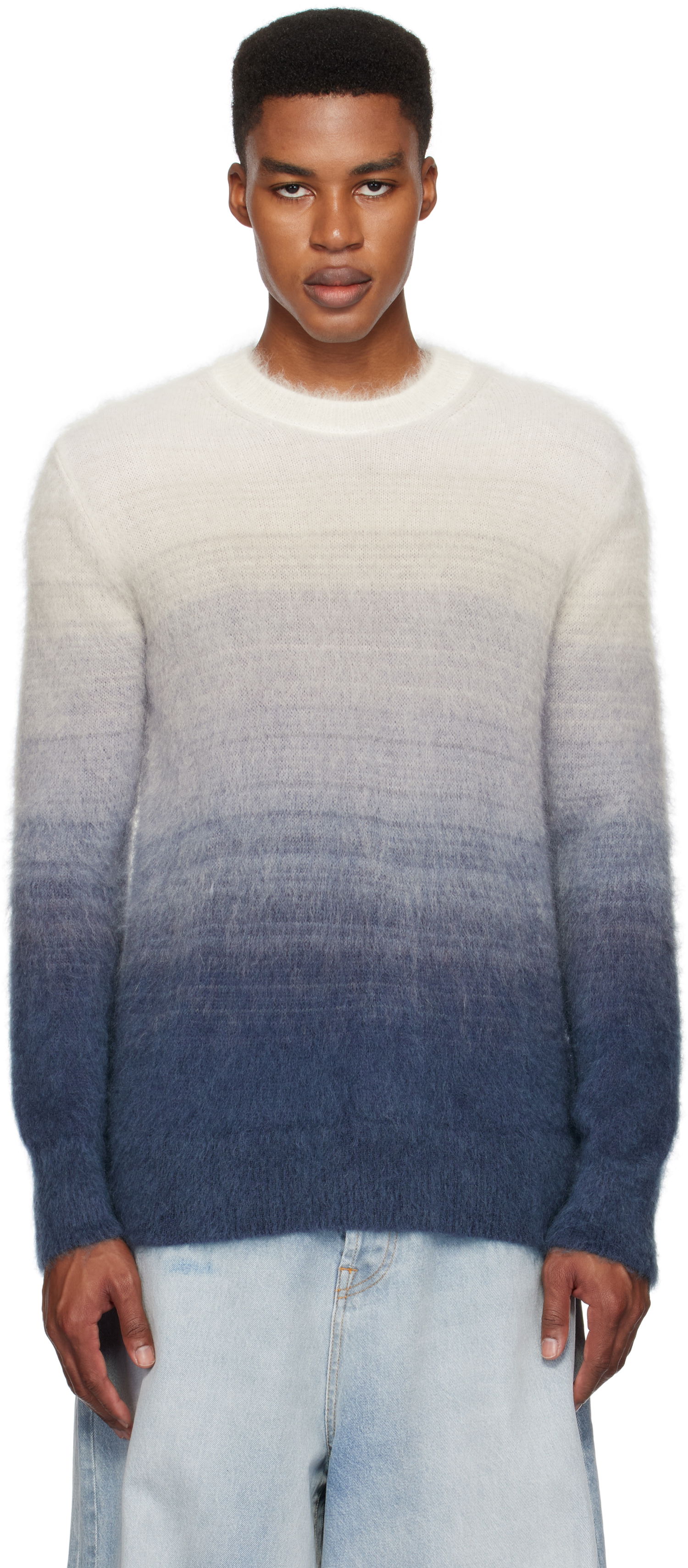 Pleteni pulover Off-White Mohair Gradient Sweater Modra | OMHE170F24KNI0010610, 0