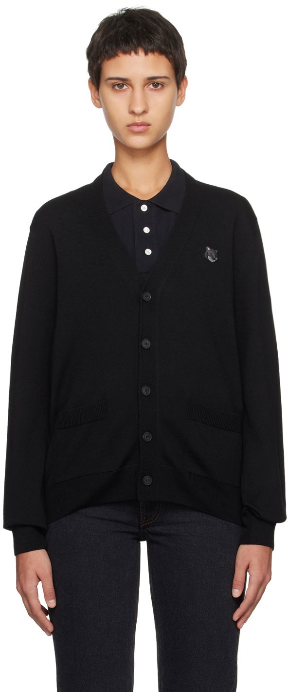 Pleteni pulover MAISON KITSUNÉ Bold Fox Head Cardigan Črna | MM00509KT1036